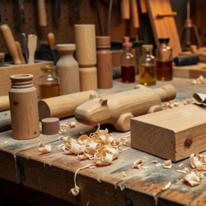 Artisan handcrafting wooden toy using traditional woodworking techniques