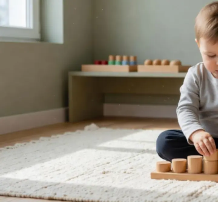 Child safely exploring in a Montessori yes space environment