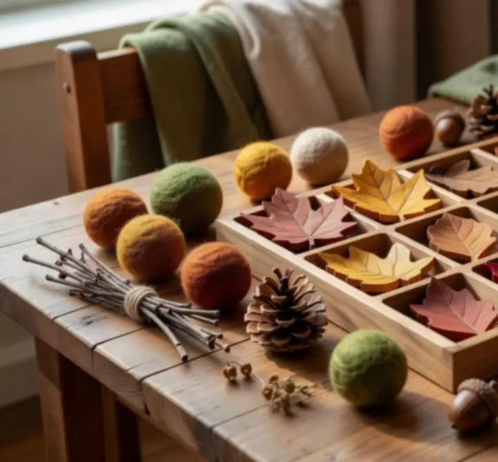 Seasonal natural play activities with wooden toys