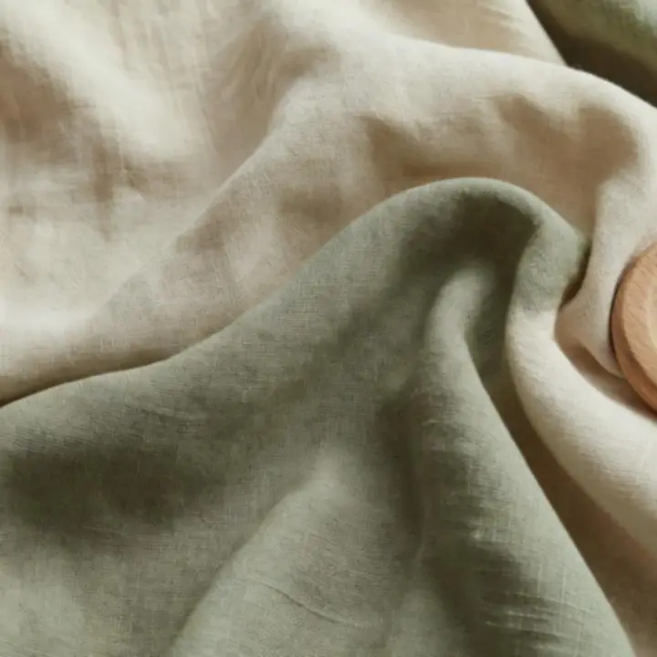 Closeup of natural linen and organic cotton textiles