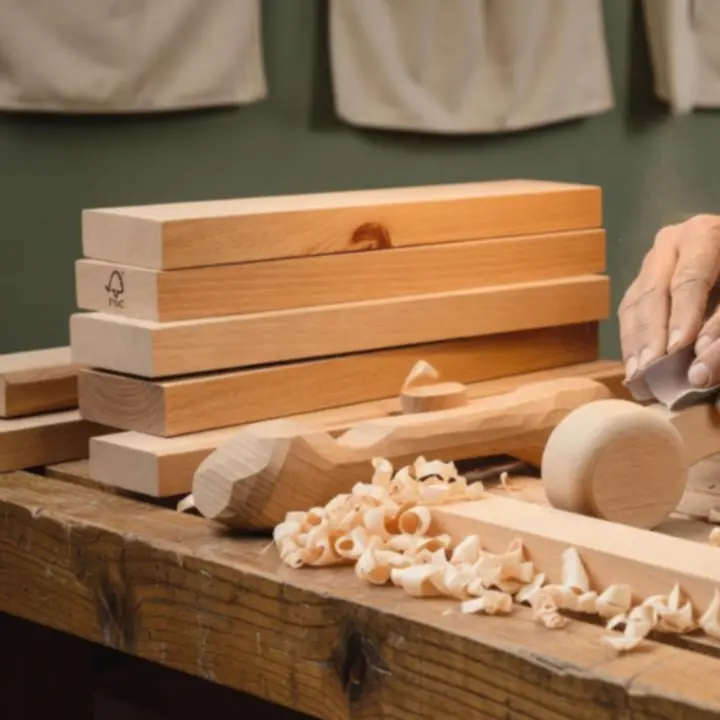 Artisan crafting sustainable wooden toys in workshop