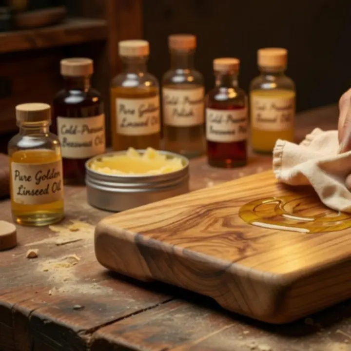 Artisan applying natural linseed oil and beeswax finish to wooden toy surface