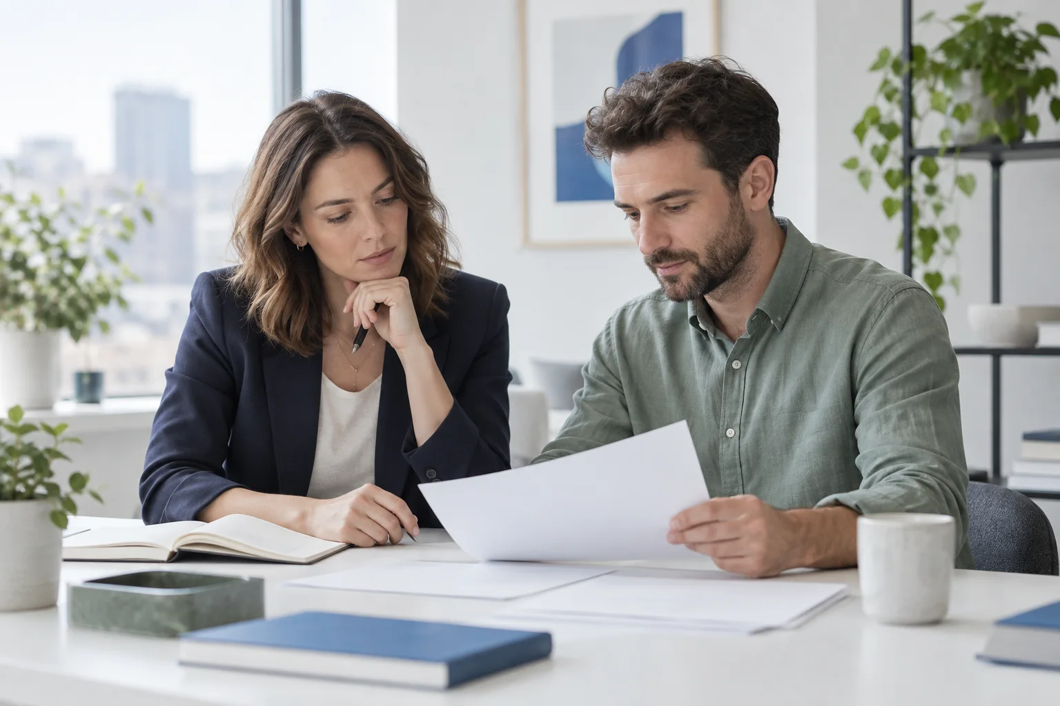 Colleagues carefully reviewing unlabelled campaign material
