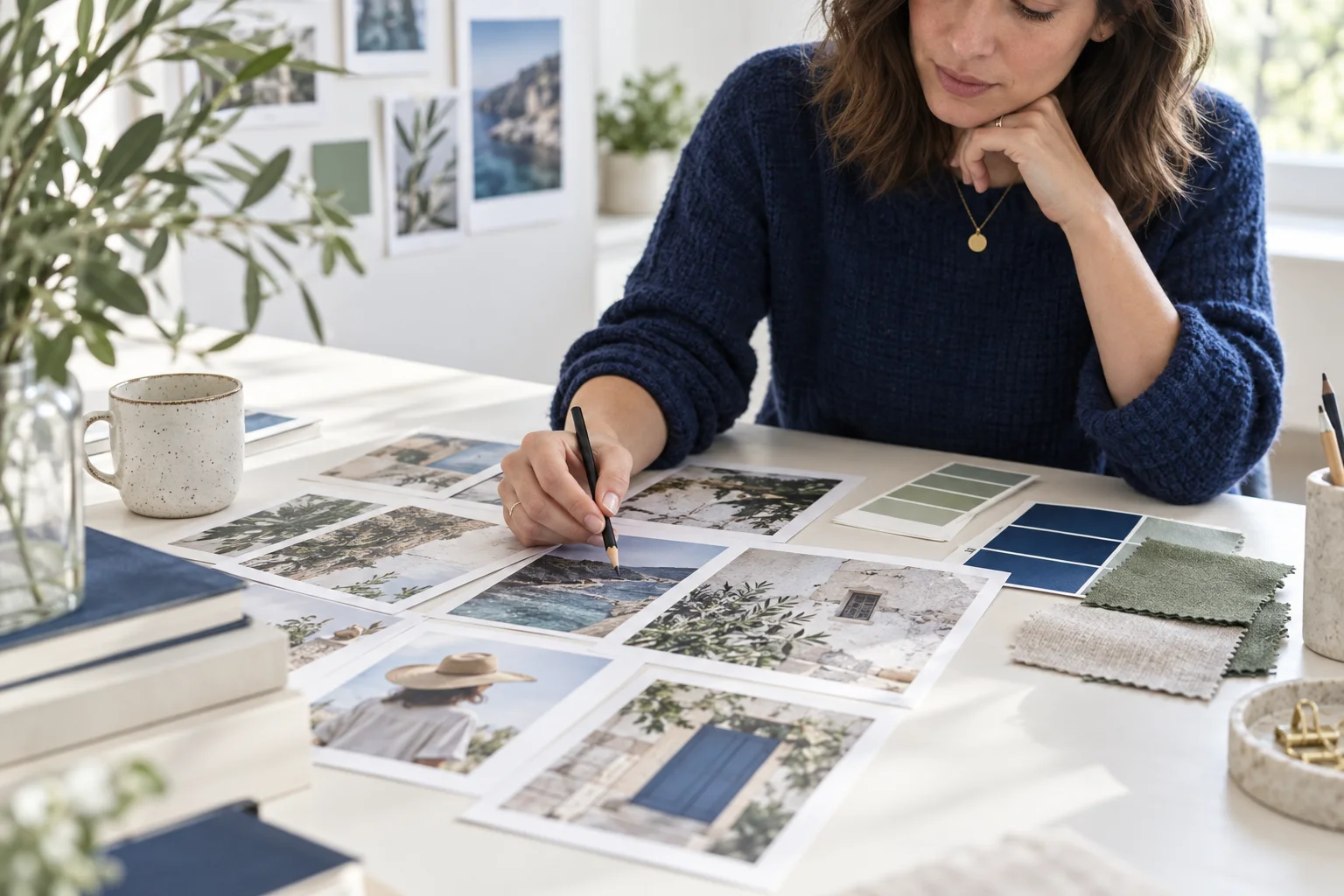 Content strategist reviewing unlabelled editorial proofs